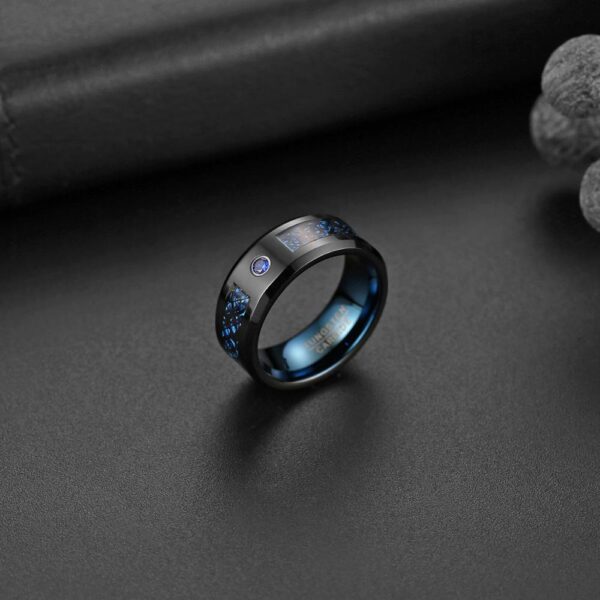 Blue Zircon and Ornate Black Wedding Band - Image 2