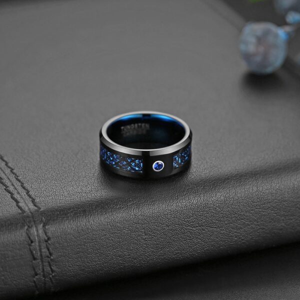 Blue Zircon and Ornate Black Wedding Band - Image 4