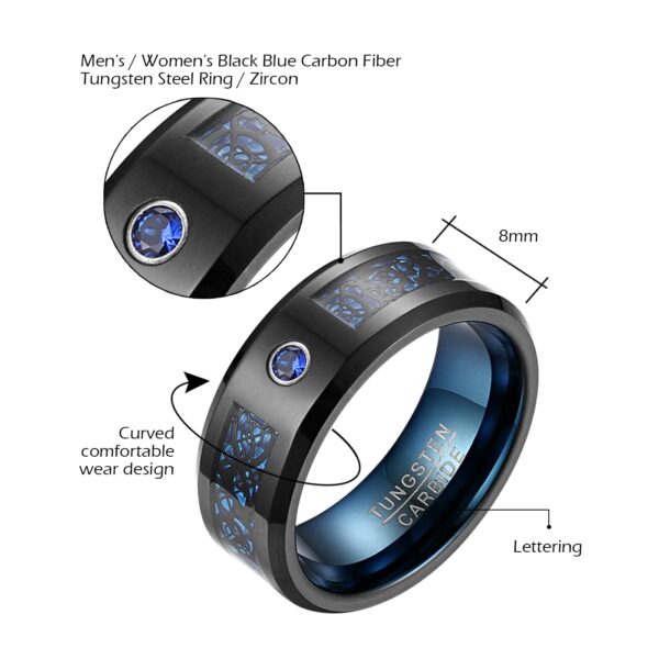 Blue Zircon and Ornate Black Wedding Band - Image 5