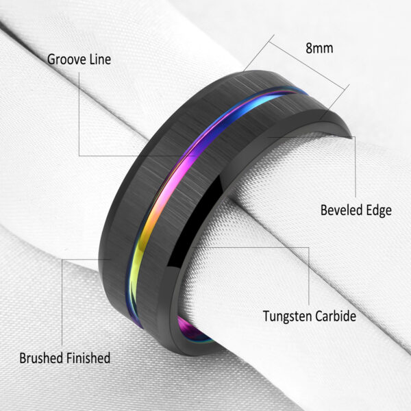 Rainbow Lined Black Brushed Wedding Band - Image 6