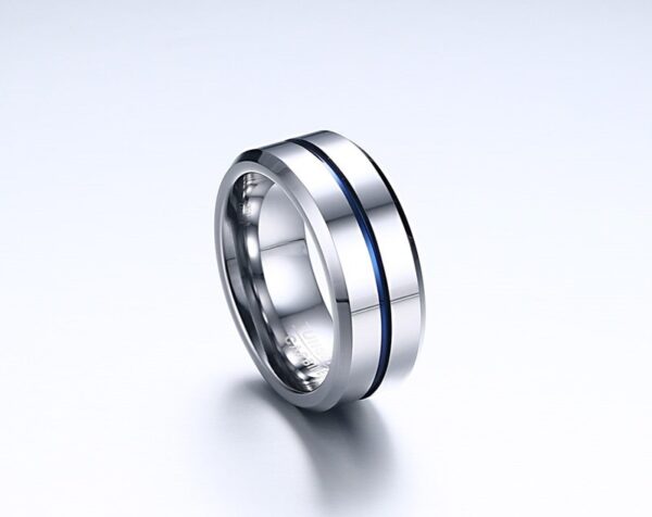 Blue Line Smooth Silver Wedding Band - Image 6