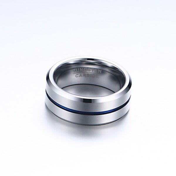 Blue Line Smooth Silver Wedding Band - Image 7
