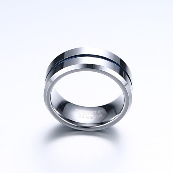 Blue Line Smooth Silver Wedding Band - Image 5