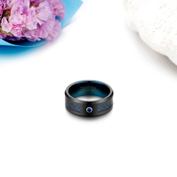 Blue Zircon and Ornate Black Wedding Band - Image 3