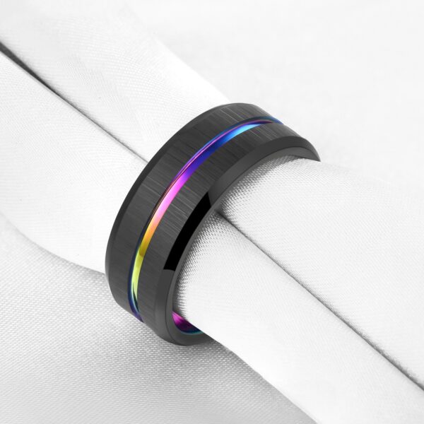 Rainbow Lined Black Brushed Wedding Band - Image 2