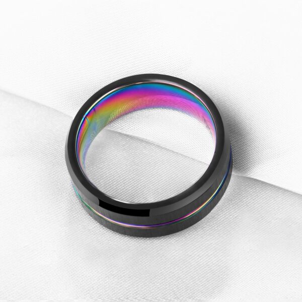 Rainbow Lined Black Brushed Wedding Band - Image 3