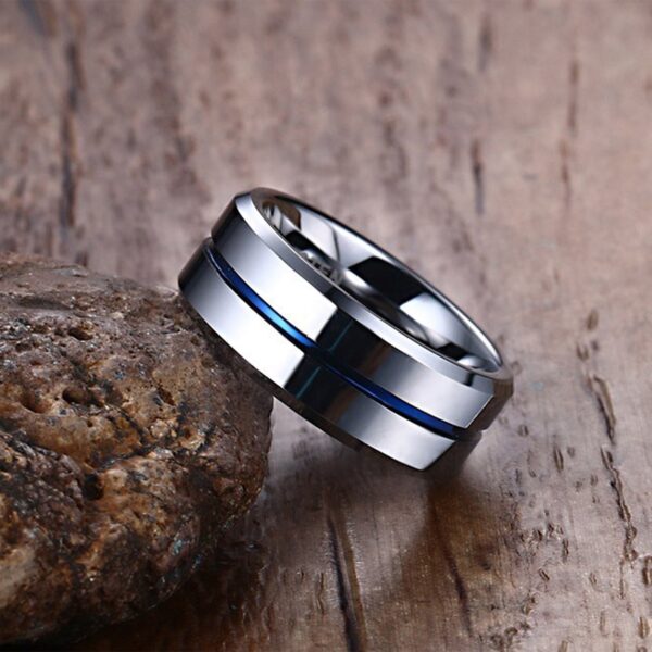 Blue Line Smooth Silver Wedding Band - Image 2