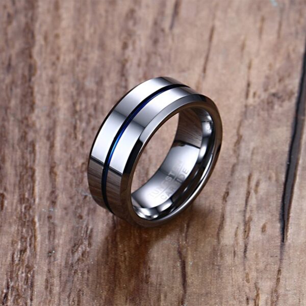 Blue Line Smooth Silver Wedding Band - Image 4