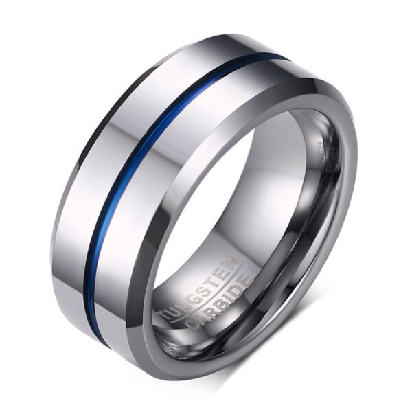 Blue Line Smooth Silver Wedding Band