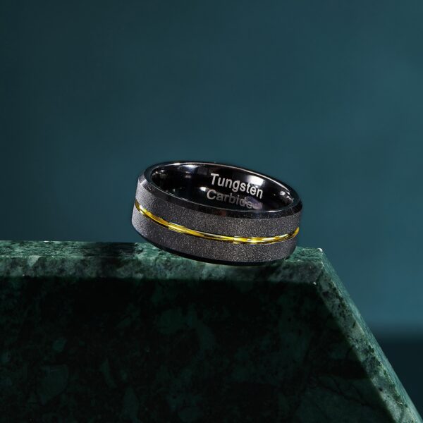 Gold Line Black Frosted Wedding Band - Image 2