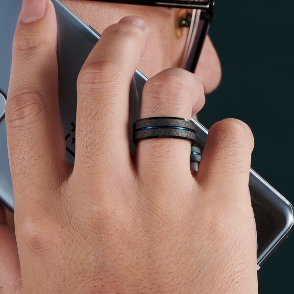 Gold Line Black Frosted Wedding Band - Image 3