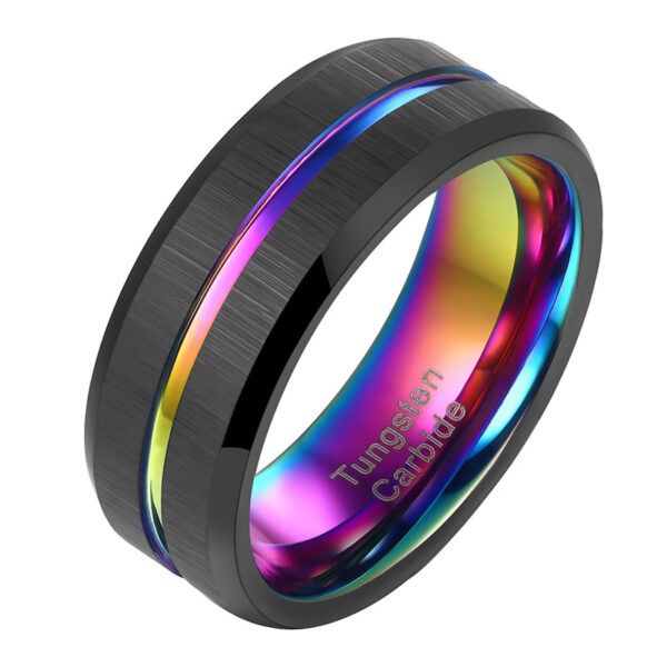 Rainbow Lined Black Brushed Wedding Band
