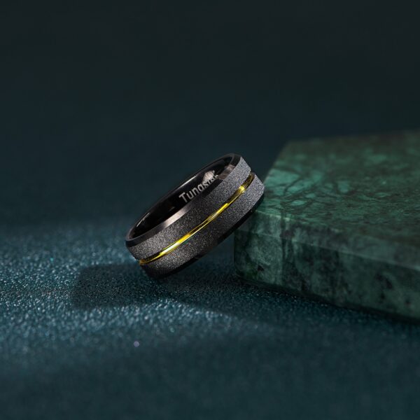 Gold Line Black Frosted Wedding Band - Image 4