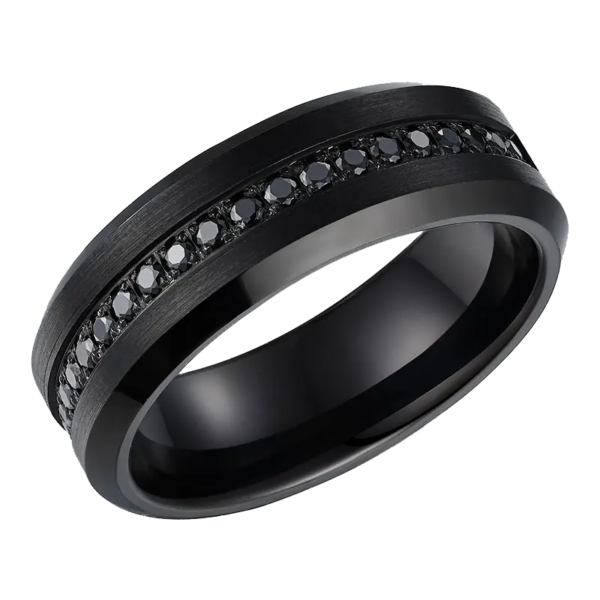 Black Tungsten Carbide Half Eternity Wedding Band